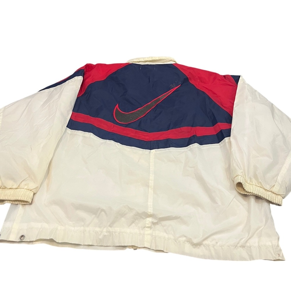 Nike Windbreaker Jacket Mens XL White Red Blue Colorblock Vtg Full Zip Swoosh